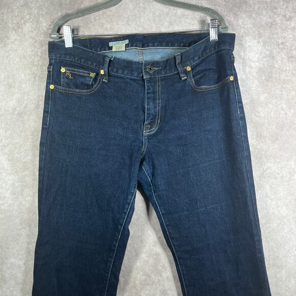 Ralph Lauren Jeans Womens 32 Blue Dark Wash Denim Classic Boot‎ Mid Rise Stretch - Picture 2 of 13